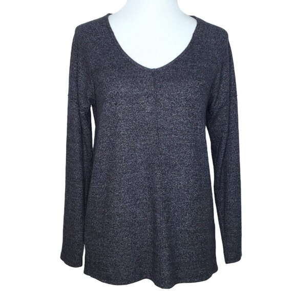 Caslon Womens Sweatshirt Size XS V-Neck Long Sleeves Side Slit Dark Gray - Picture 1 of 6